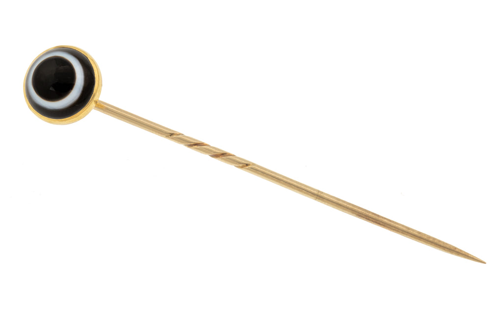 9ct Gold "Bulls-eye" Banded Agate Stick-Pin
