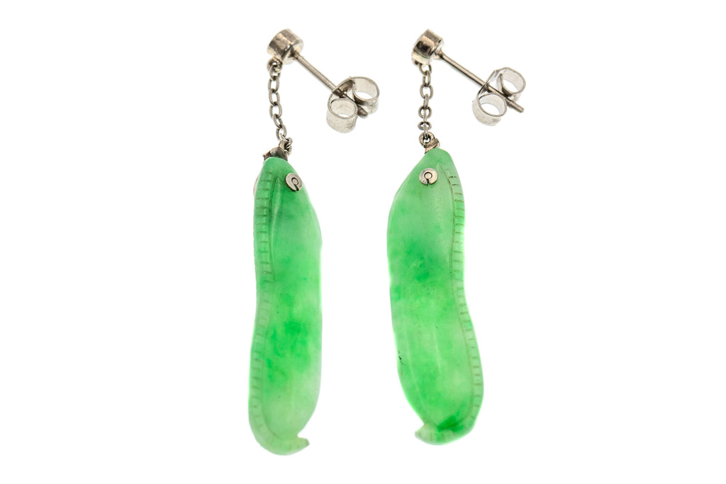 Art Deco Jade Diamond Lucky Bean Drop Earrings