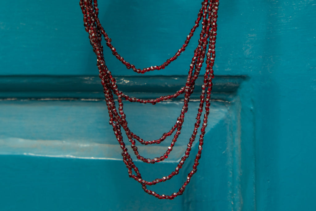 Georgian 15ct Gold Garnet Beaded Six-Strand Necklace