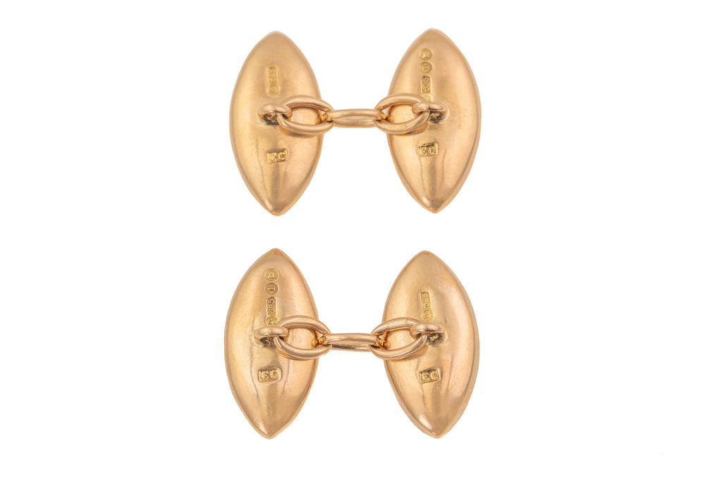 Edwardian 15ct Gold Engraved Cuff Links (8.8g)