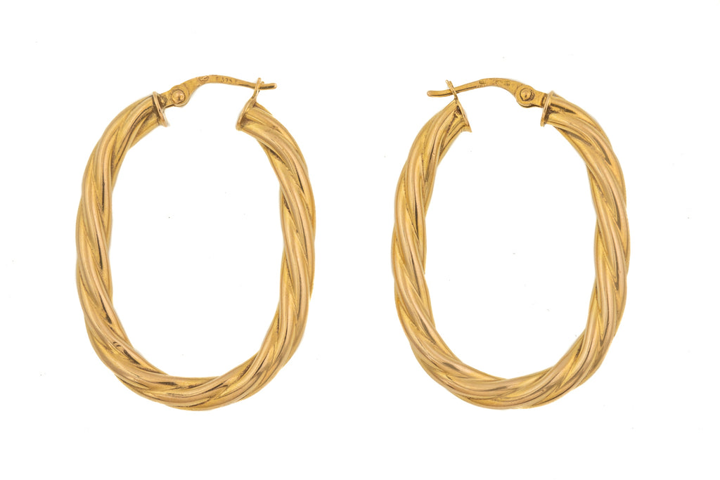 Large Oval 9ct Gold Twisted Hoop Earrings, 26mm