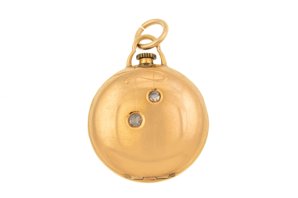 Jugendstil Solid 14ct Gold Pocket Watch- Rose Cut Diamonds- Swiss Art Nouveau