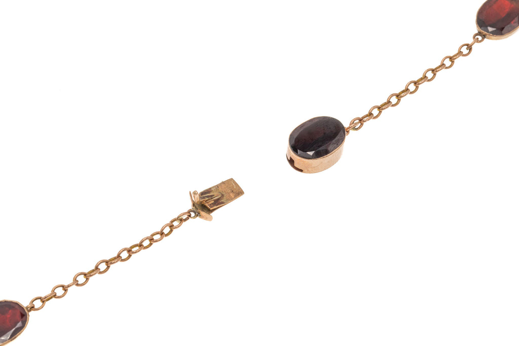 Georgian 9ct Gold Flat-Cut Garnet Cascade Necklace (36.75ct), 16"