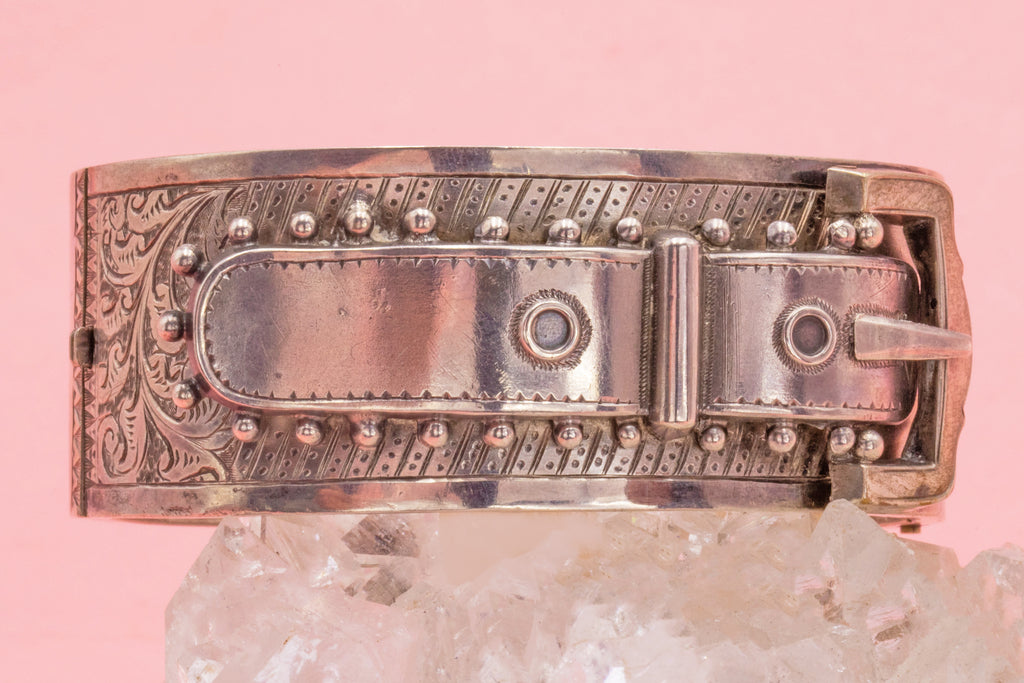 Victorian Aesthetic Silver Buckle Bangle, 7"
