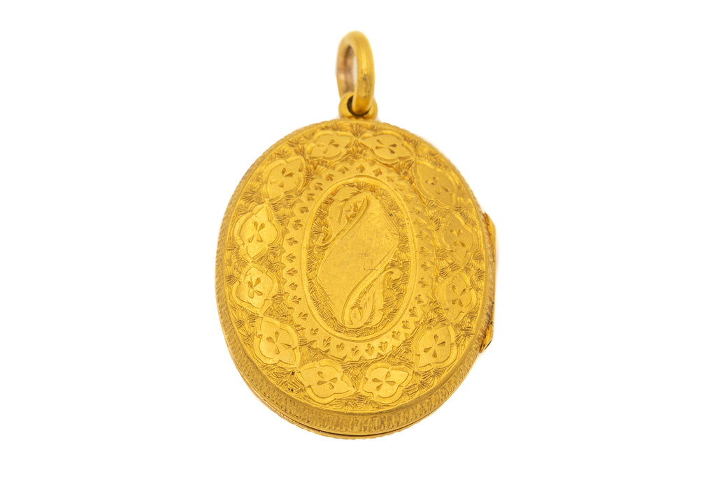 Victorian 18ct Gold Pearl Enamel Oval Locket, 10g