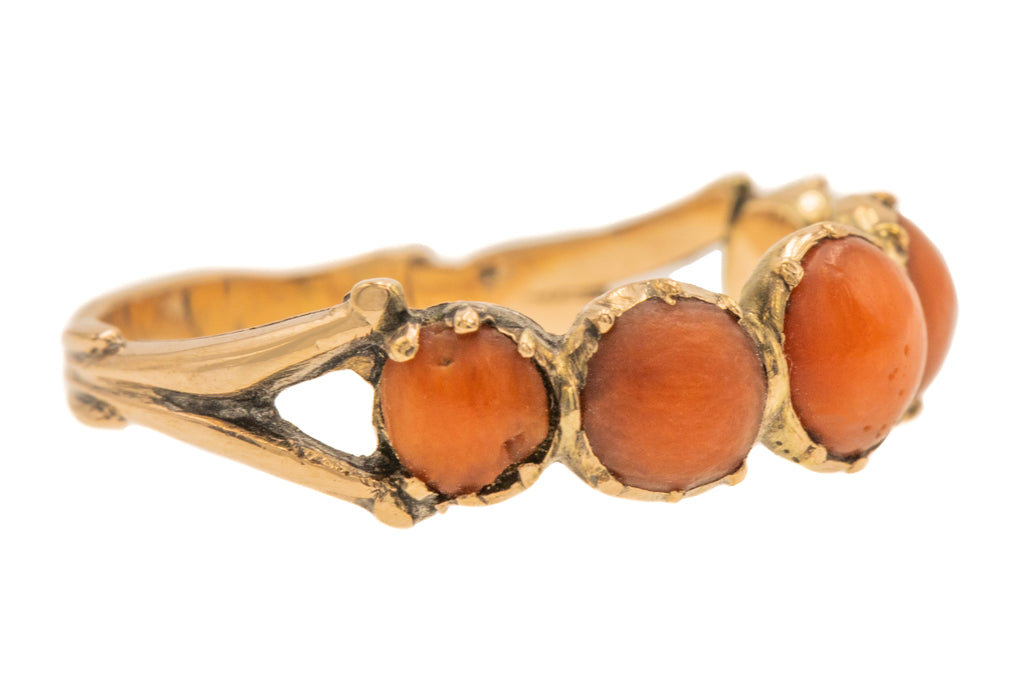 Georgian 9ct Gold Coral Five Stone Ring