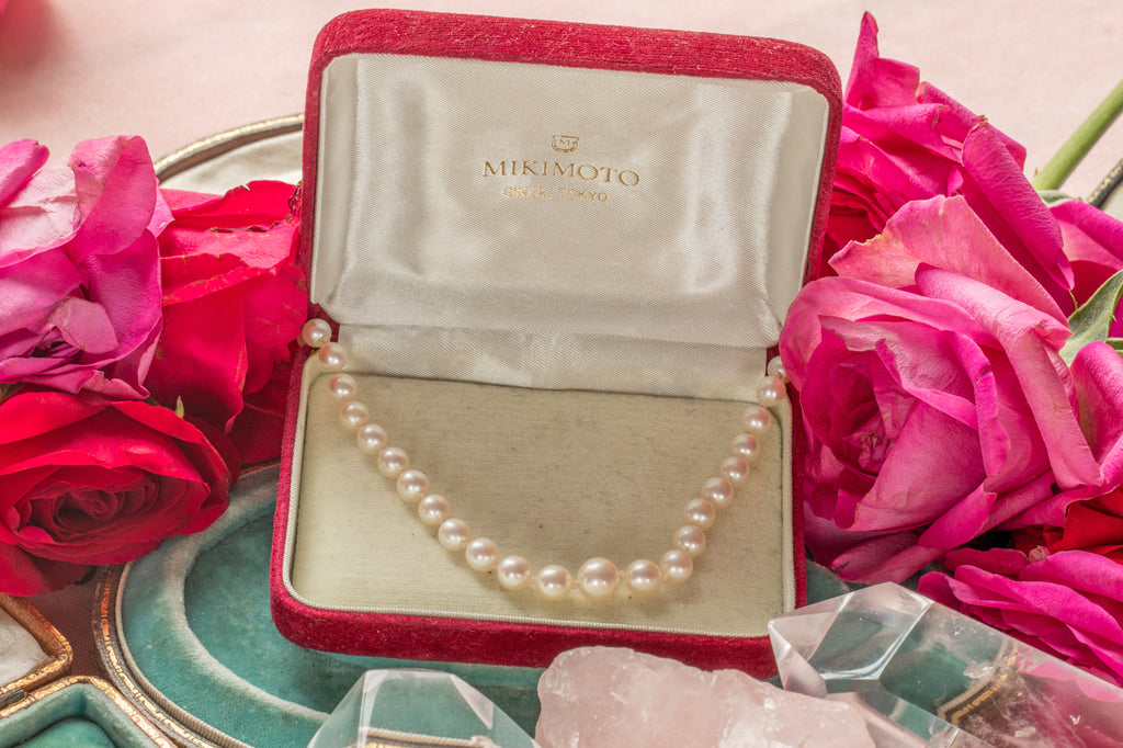 Mikimoto Akoya Cultured Pearl Strand Necklace, Mikimoto Red Velvet Box