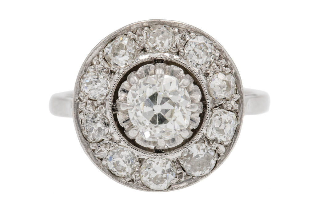Authentic Art Deco Old Mine Cut Diamond Cluster Engagement Ring, (0.90ct)