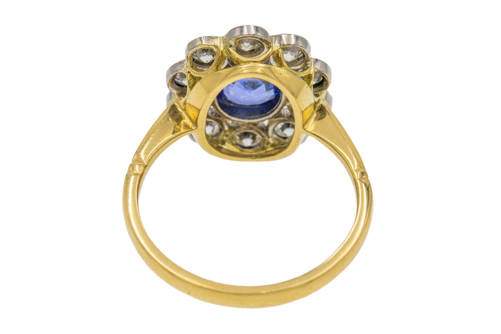 18ct Gold Natural Sapphire Diamond Cluster Engagement Ring - Platinum Settings