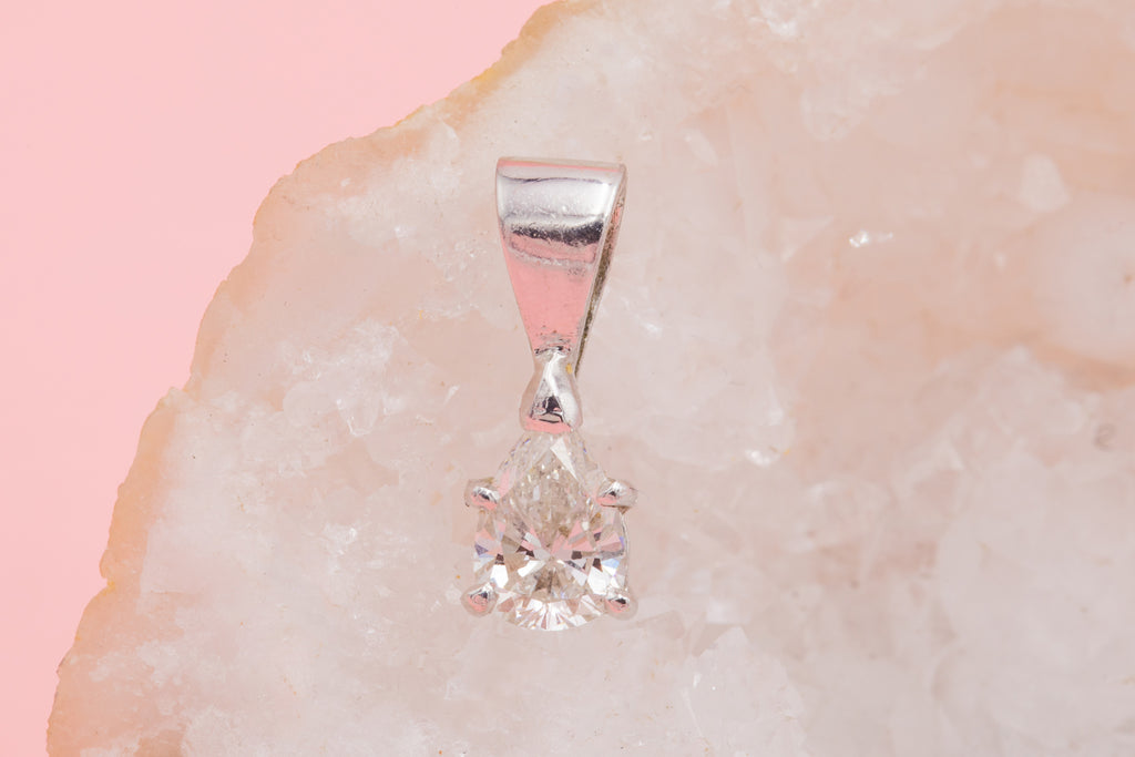 Platinum Pear Drop Diamond Pendant, 0.65ct- I/J colour, VS2 clarity.