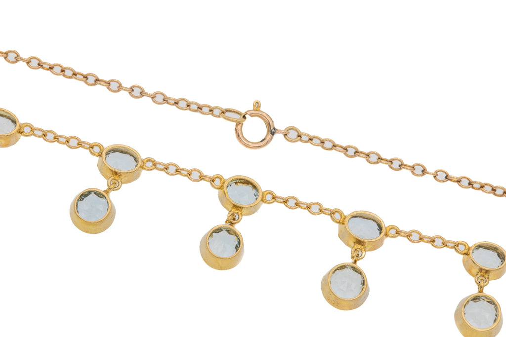18" Antique 14ct Gold Aquamarine Fringe Necklace, 2.90ct