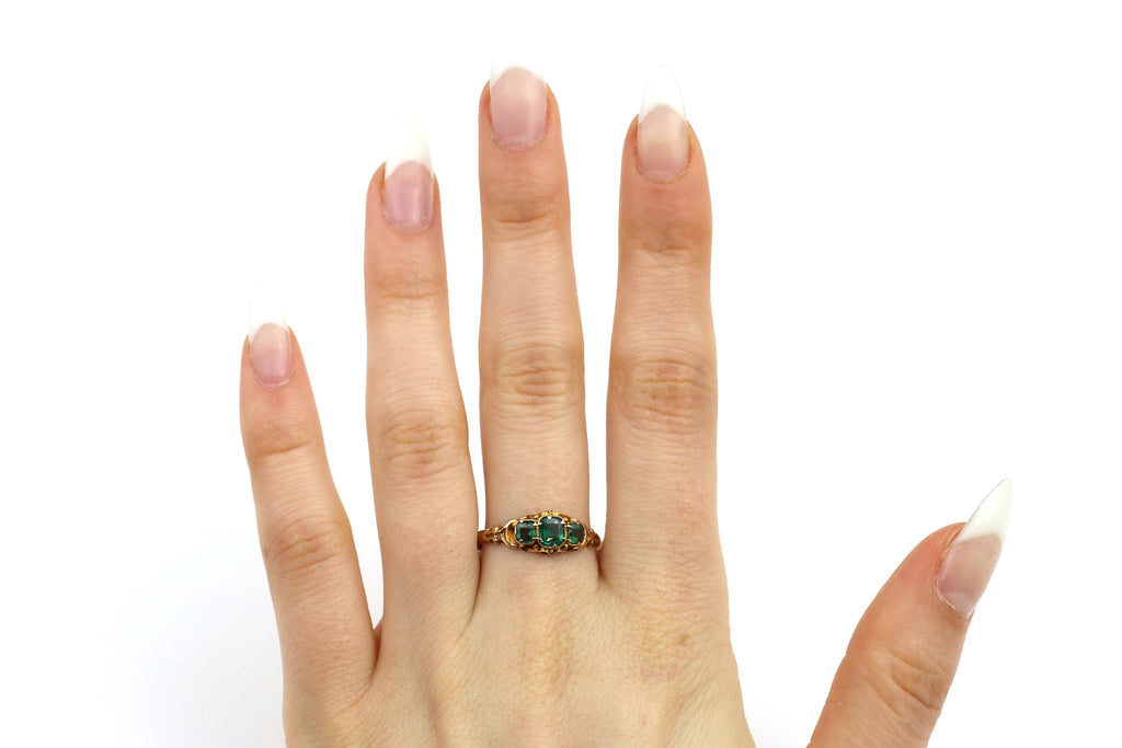 Antique Emerald Paste Trilogy Ring c.1860