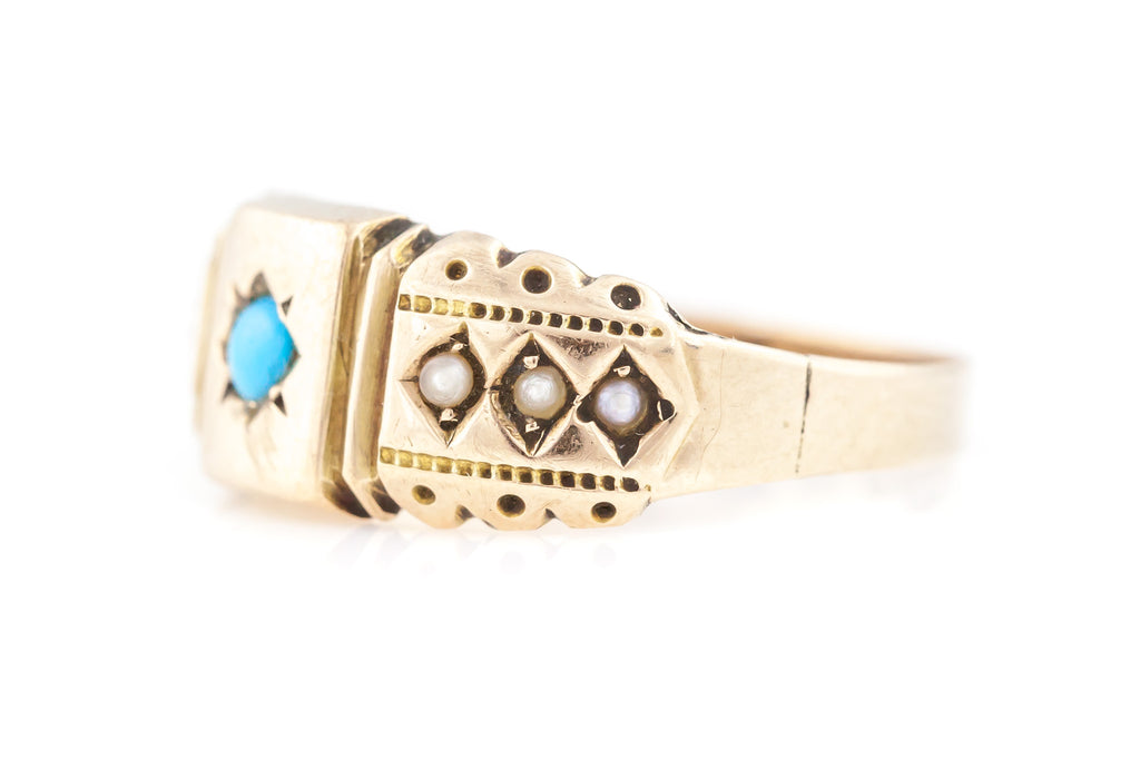 9ct Gold Victorian Turquoise Ring - c.1891