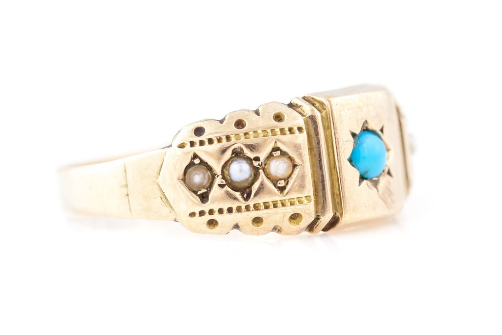 9ct Gold Victorian Turquoise Ring - c.1891