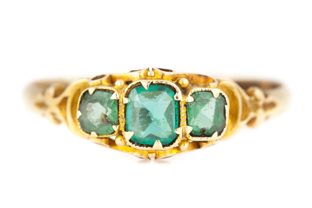 Antique Emerald Paste Trilogy Ring c.1860