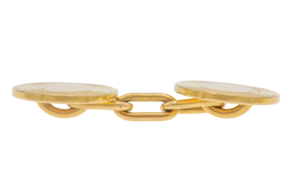 Heavy Art Deco 18ct Gold Oval Cufflinks, 15g