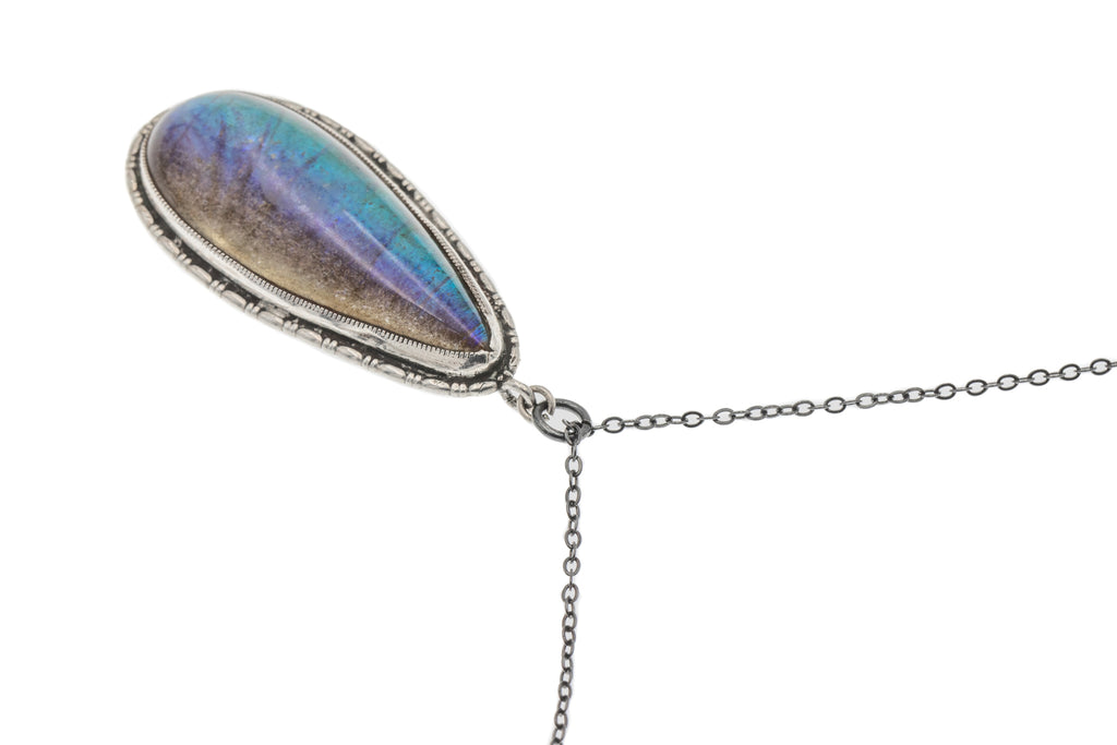 Art Deco Silver Butterfly Wing Pendant, 18" Silver Chain
