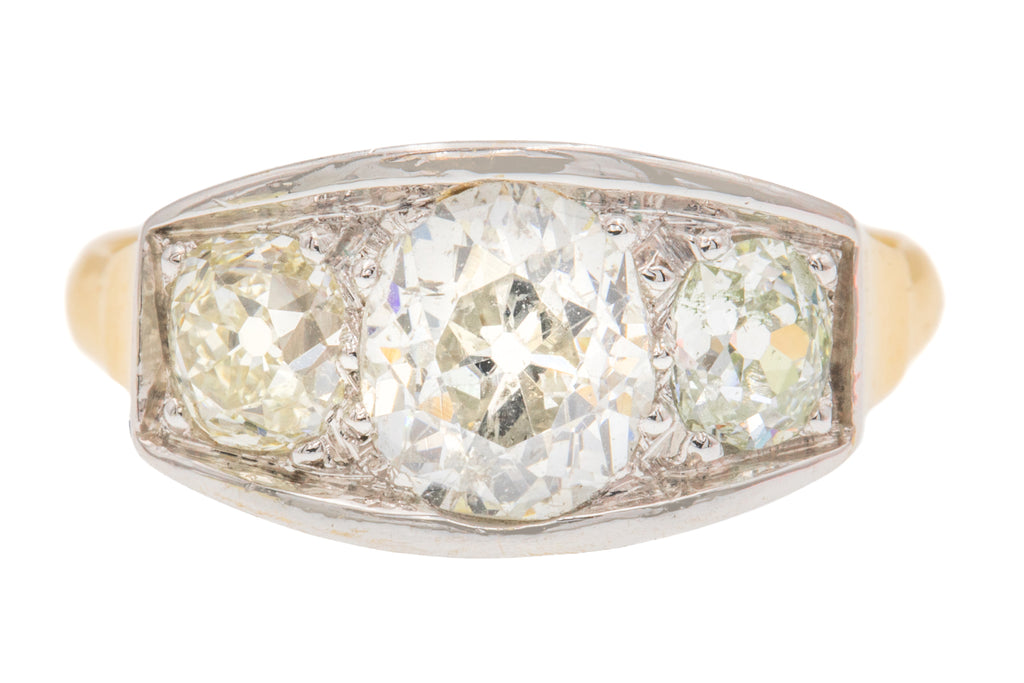 French Art Deco 18ct Gold & Platinum Diamond Trilogy Ring - 1.60ct
