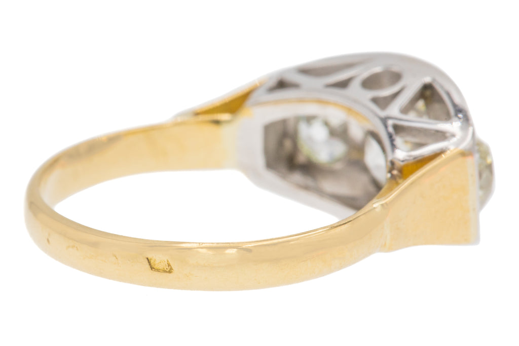 French Art Deco 18ct Gold & Platinum Diamond Trilogy Ring - 1.60ct
