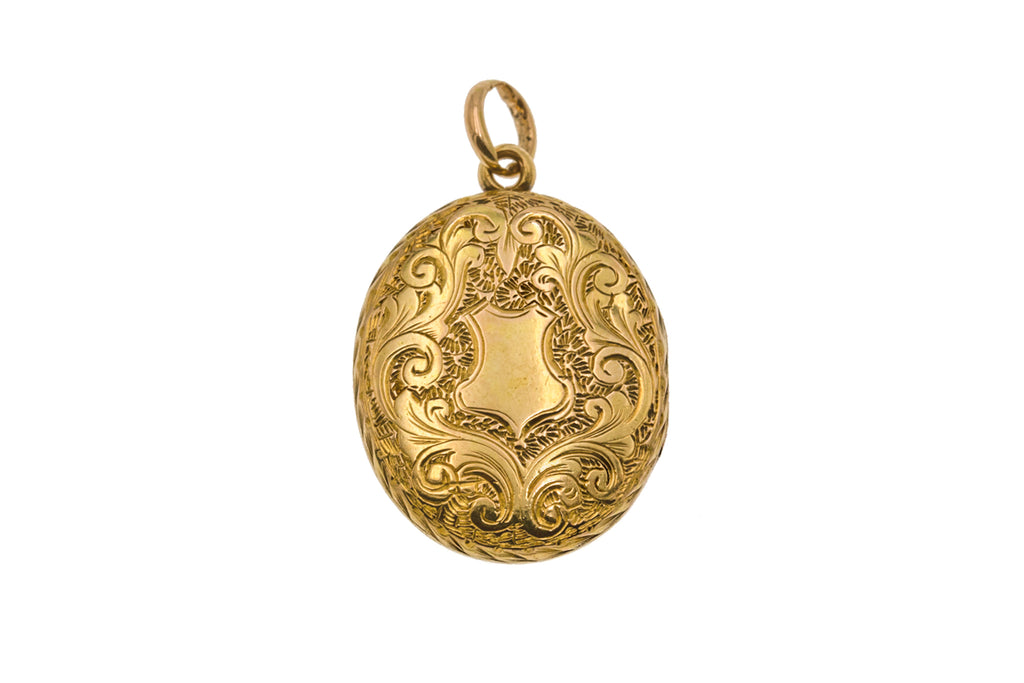 Antique 15ct Gold Oval Engraved Locket