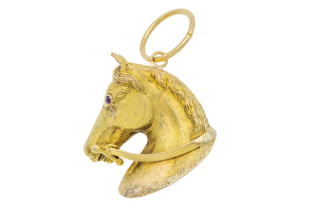 Victorian 14ct Gold Horse Head Pendant- Ruby Eyes