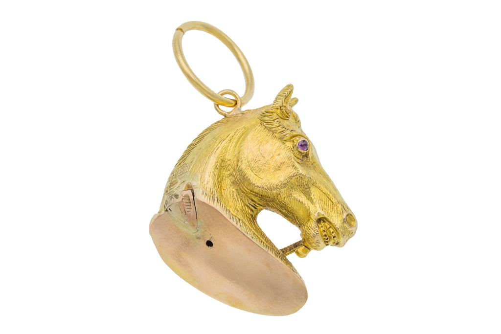 Victorian 14ct Gold Horse Head Pendant- Ruby Eyes