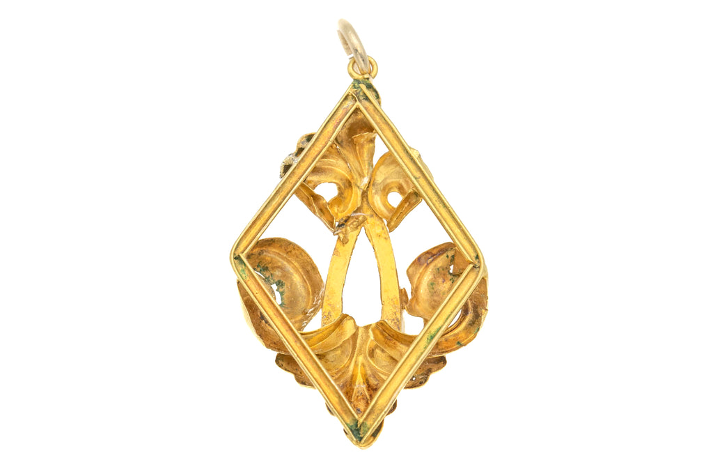 Antique 18ct Gold Aquamarine Ruby Garnet Pendant, 1.27ct Aqua