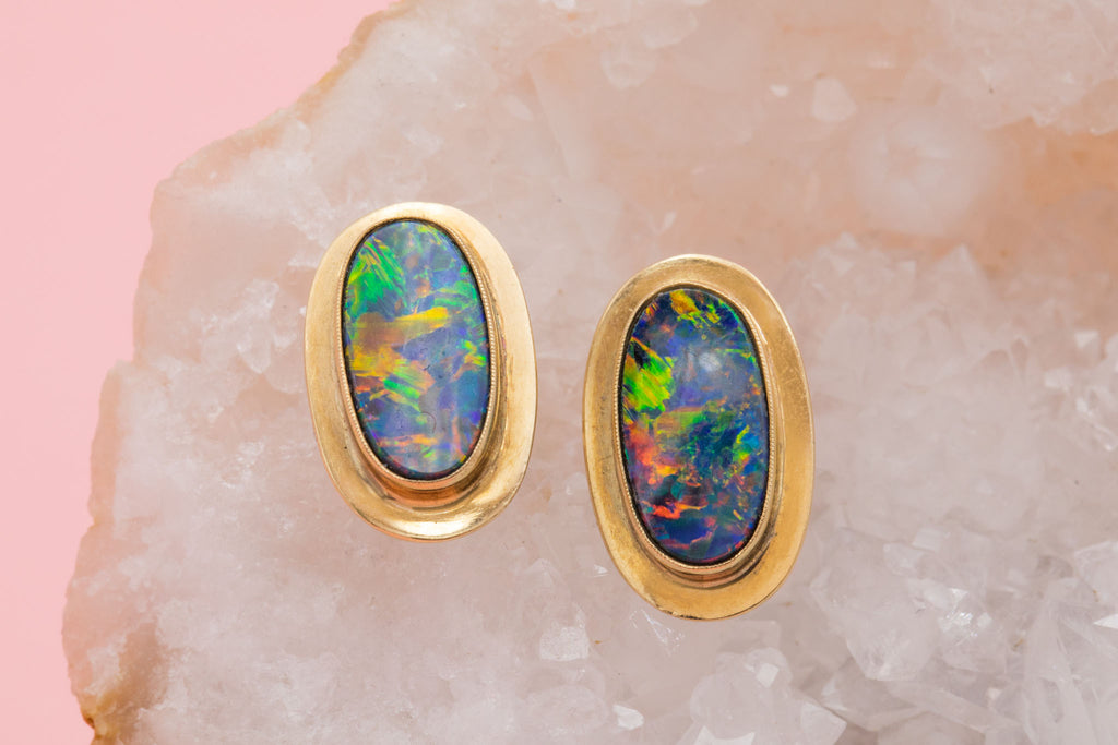 Art Deco 10ct Gold Opal Stud Earrings