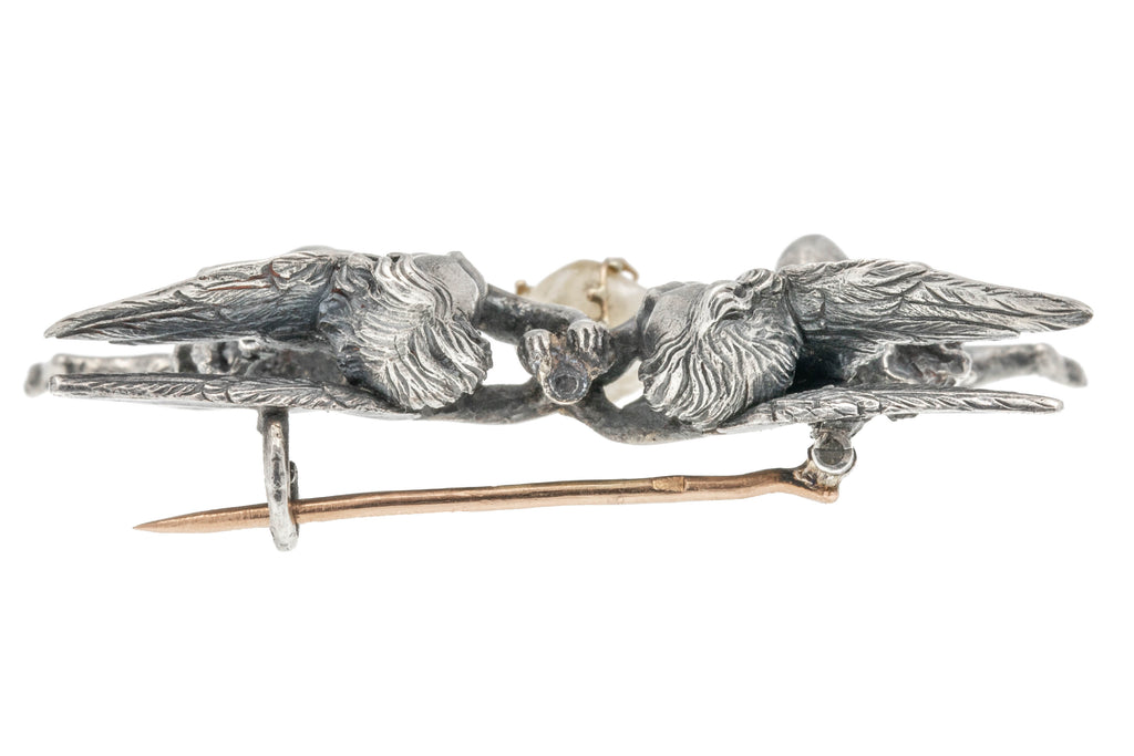 French Art Nouveau Silver & 9ct Gold Cherub Brooch
