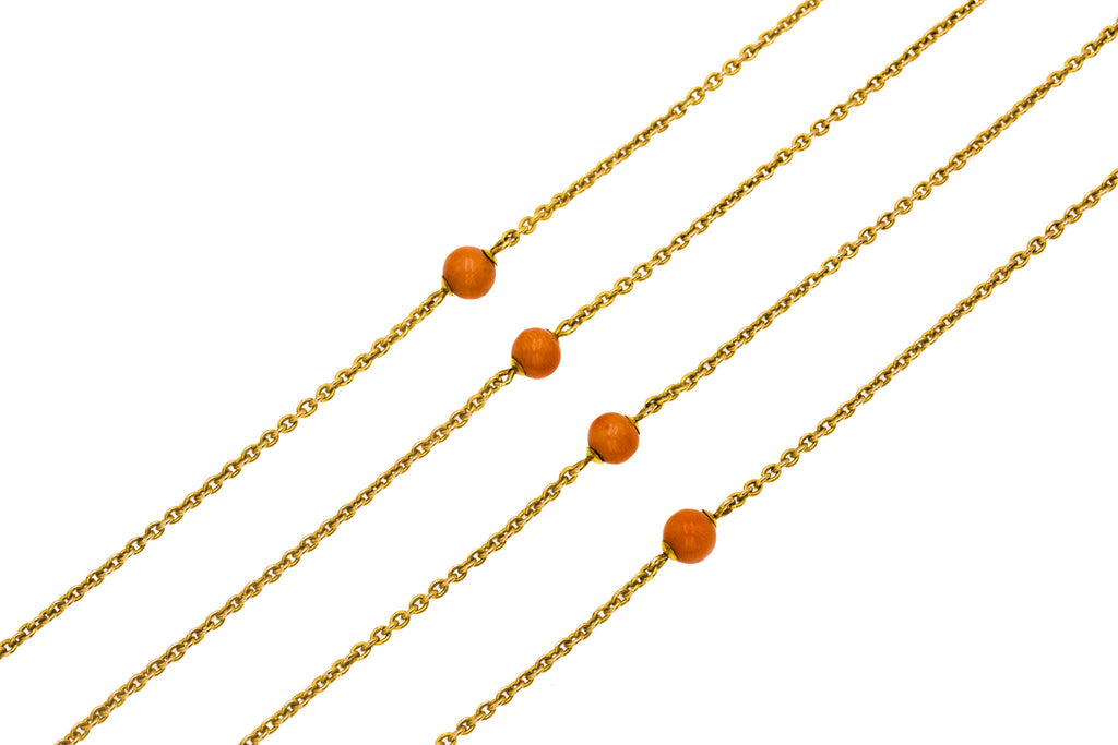 55.5" 15ct Gold Coral Long Guard Chain, 20g