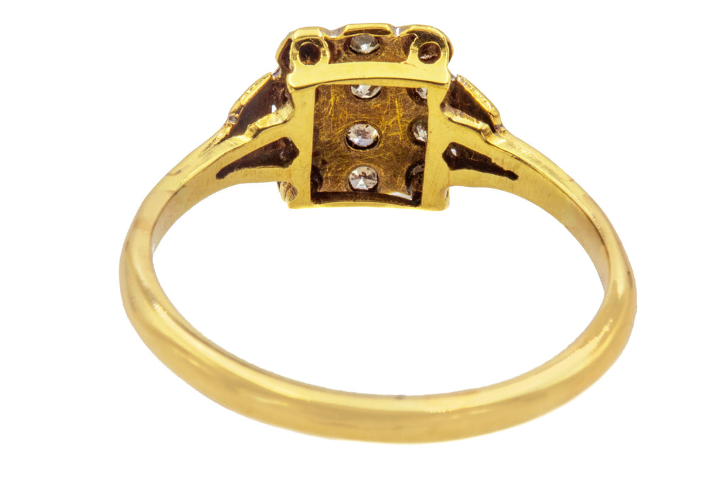 Edwardian Rectangular Diamond Cluster Ring - 9ct Gold & Platinum