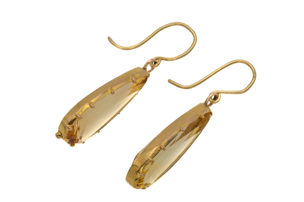 Georgian 9ct Gold Citrine Teardrop Earrings, 8.40ct