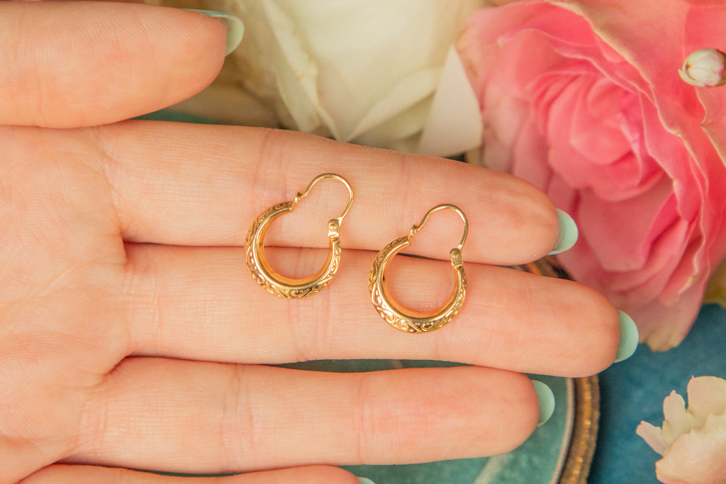Dainty 9ct Gold Engraved Hoops
