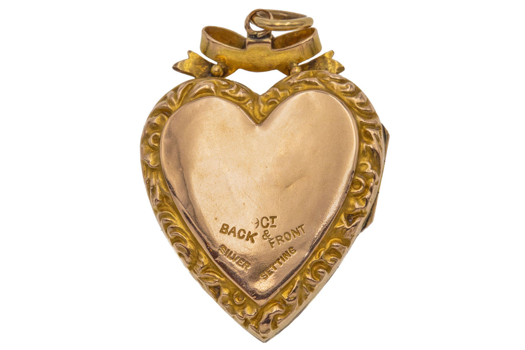 Victorian 9ct Gold Paste "Bird in Flight" Embossed Heart Locket