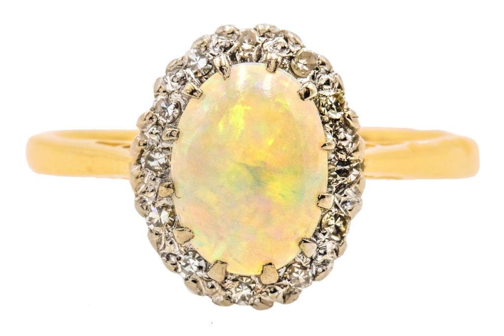 18ct Gold Platinum Opal Diamond Cluster Ring, 0.70ct Opal