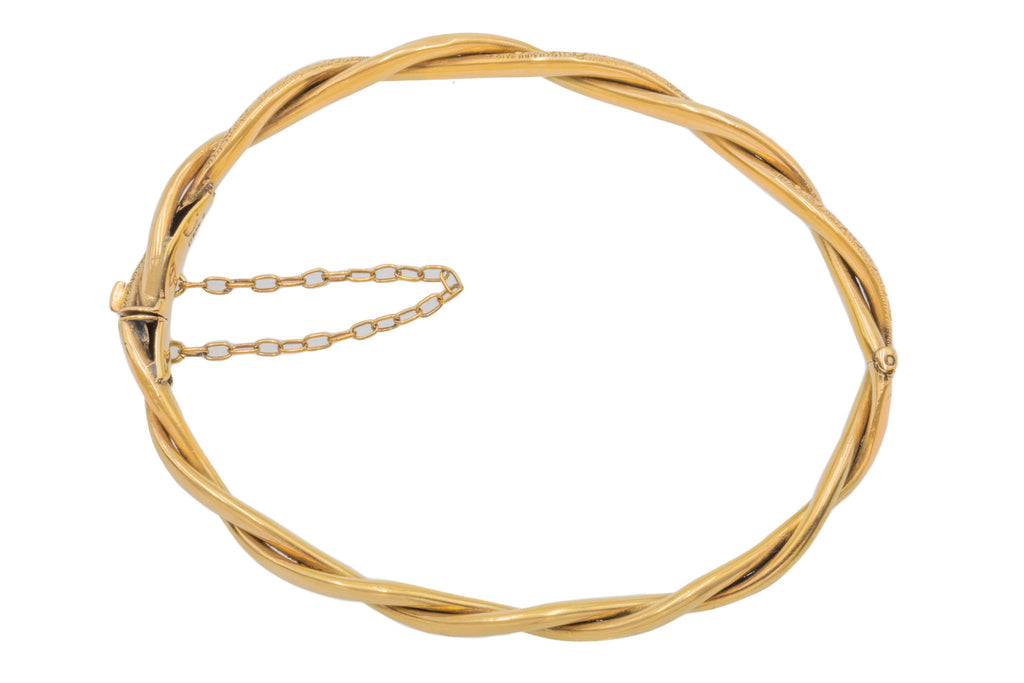 Victorian 9ct Gold Engraved Twist Bangle, 7"