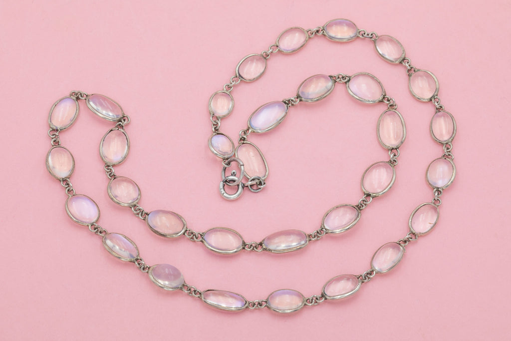 18" Edwardian Silver Moonstone Riviere Necklace, 37.00ct