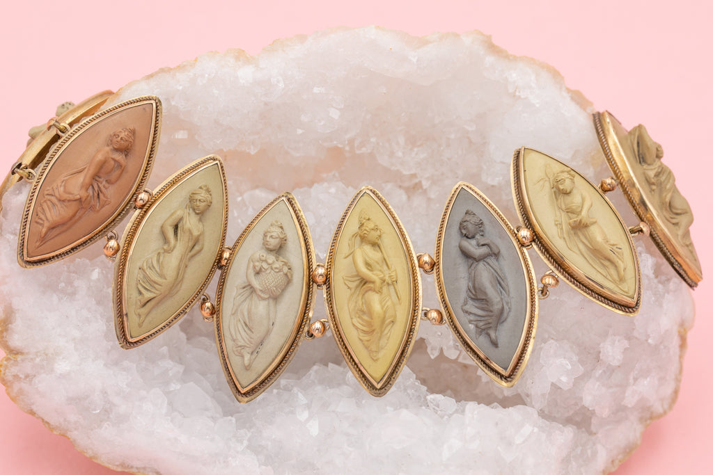 7ct Gold Victorian "Grecian Goddesses" Lava Cameo Bracelet