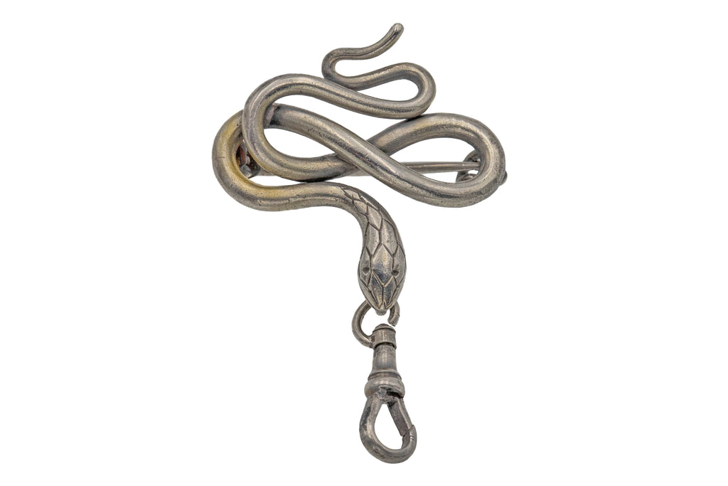 Victorian Silver Snake Brooch Pendant, Dog-Clip (9.6g)