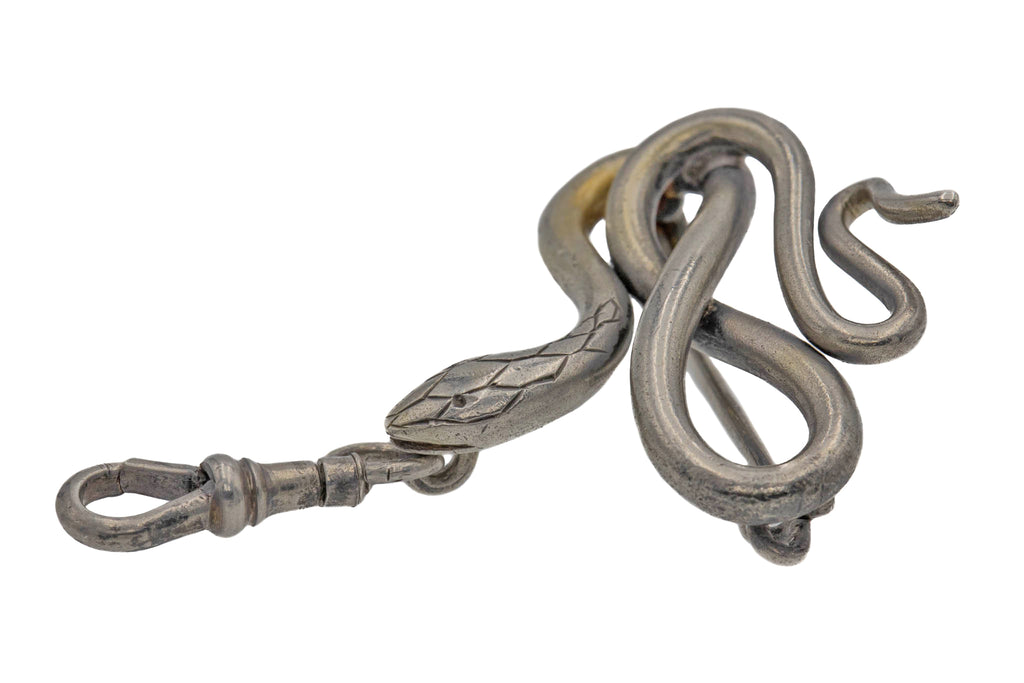 Victorian Silver Snake Brooch Pendant, Dog-Clip (9.6g)
