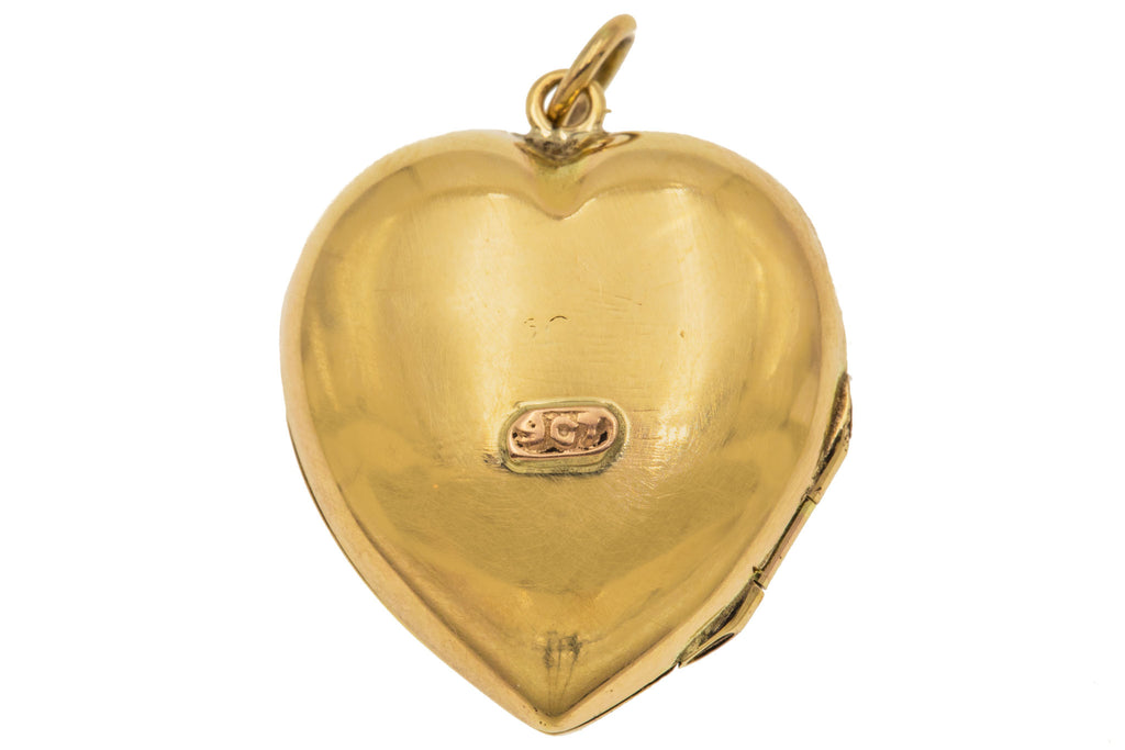 Victorian 9ct Gold Engraved Puffy Heart Locket