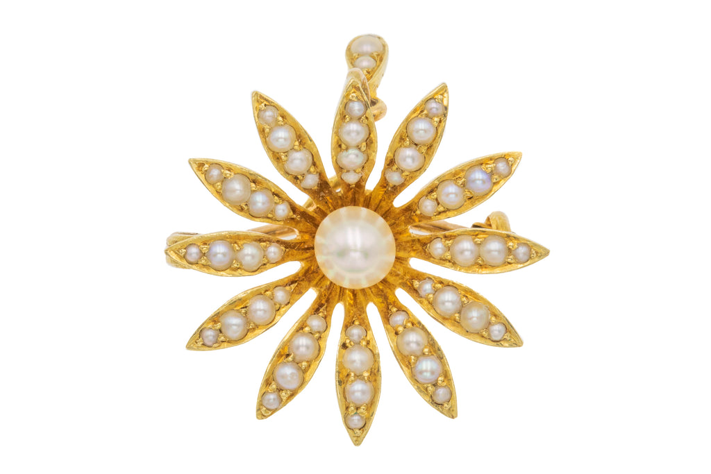 18ct Gold Pearl "Daisy" Flower Pendant, Brooch Fitting & Removable Bale