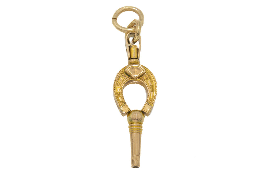 Victorian 10ct Gold Engraved Horseshoe Watch Key Charm