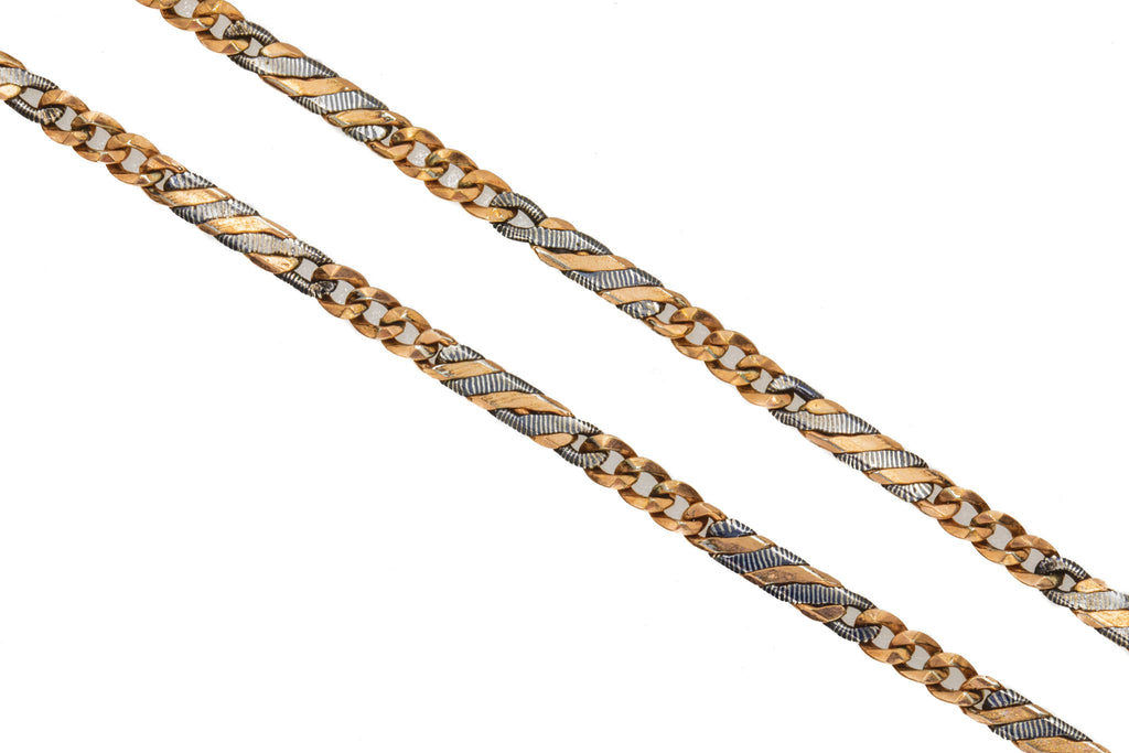 15.5" Victorian Niello Gold Square Link Chain, Niello Dog Clip & Bolt Ring
