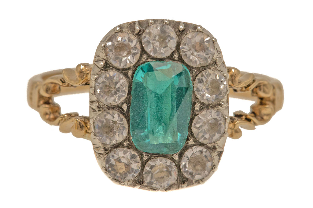 Georgian 9ct Gold Emerald Diamond Paste Ring