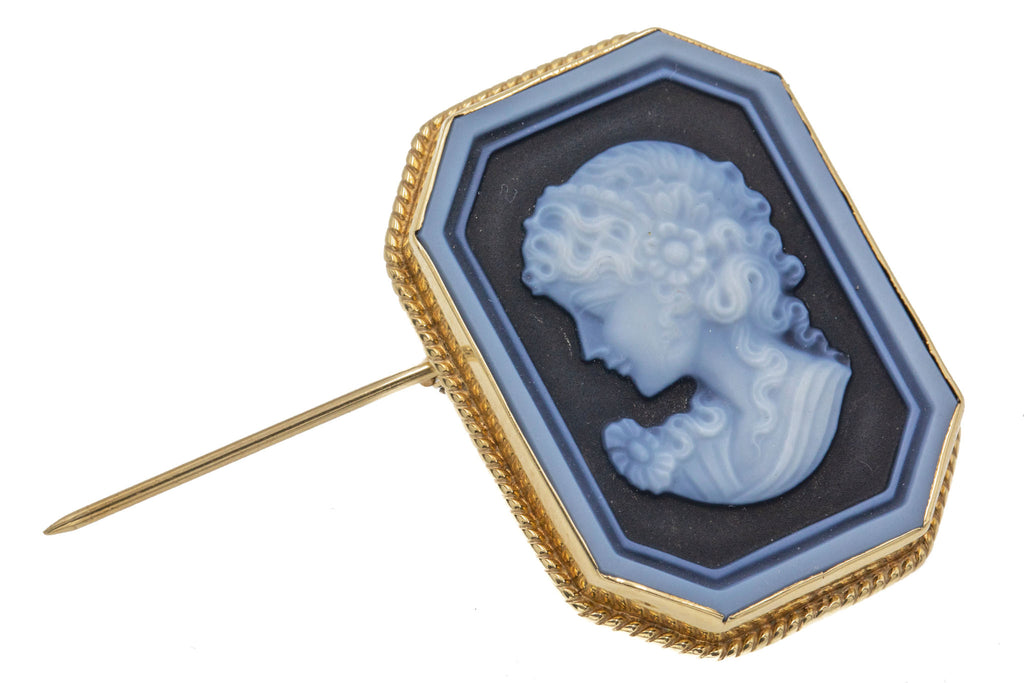 9ct Gold Agate Cameo Brooch Pendant