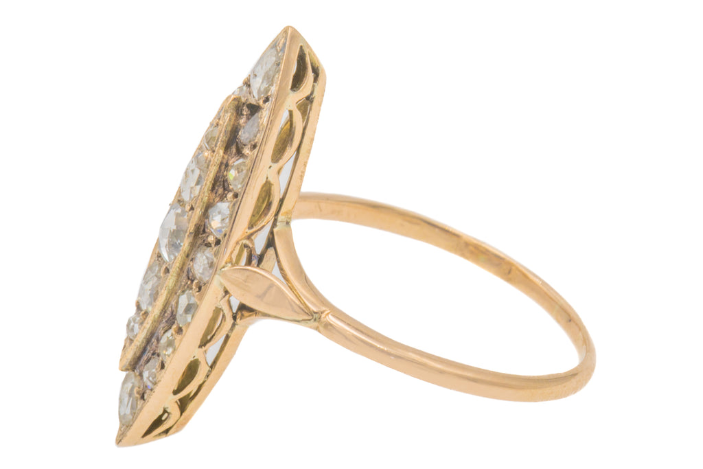 Antique 9ct Gold Rose Cut Diamond Navette Ring, 0.95ct