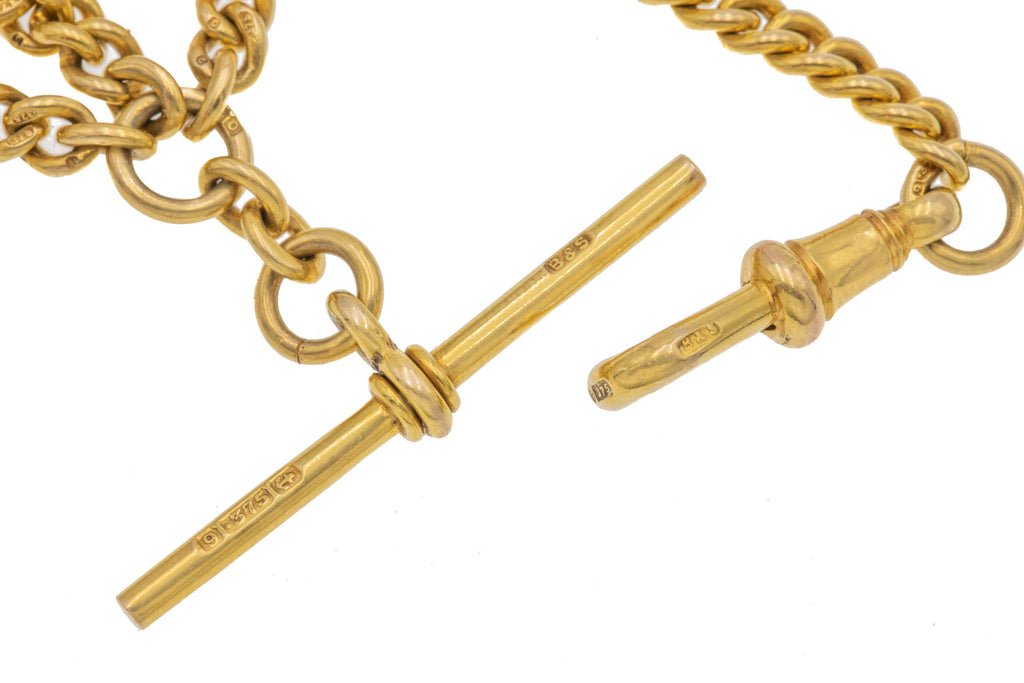 14" Victorian 9ct Gold Albert Chain, Double Dog-Clip (24.3g)
