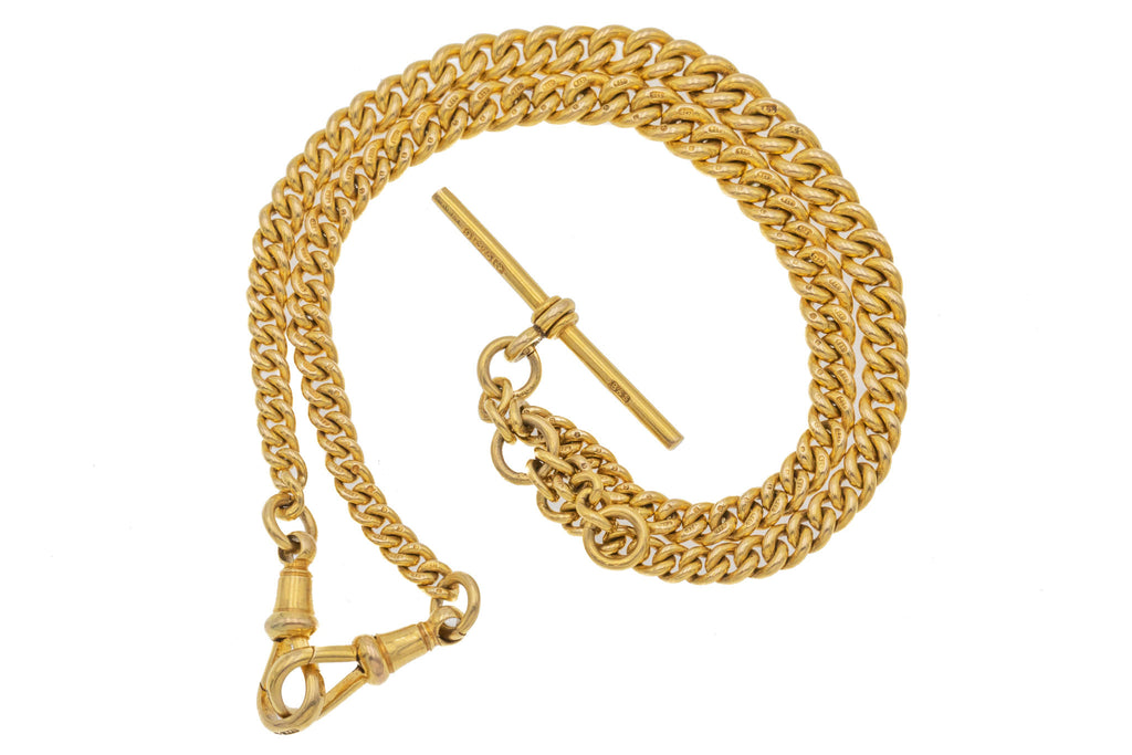 14" Victorian 9ct Gold Albert Chain, Double Dog-Clip (24.3g)