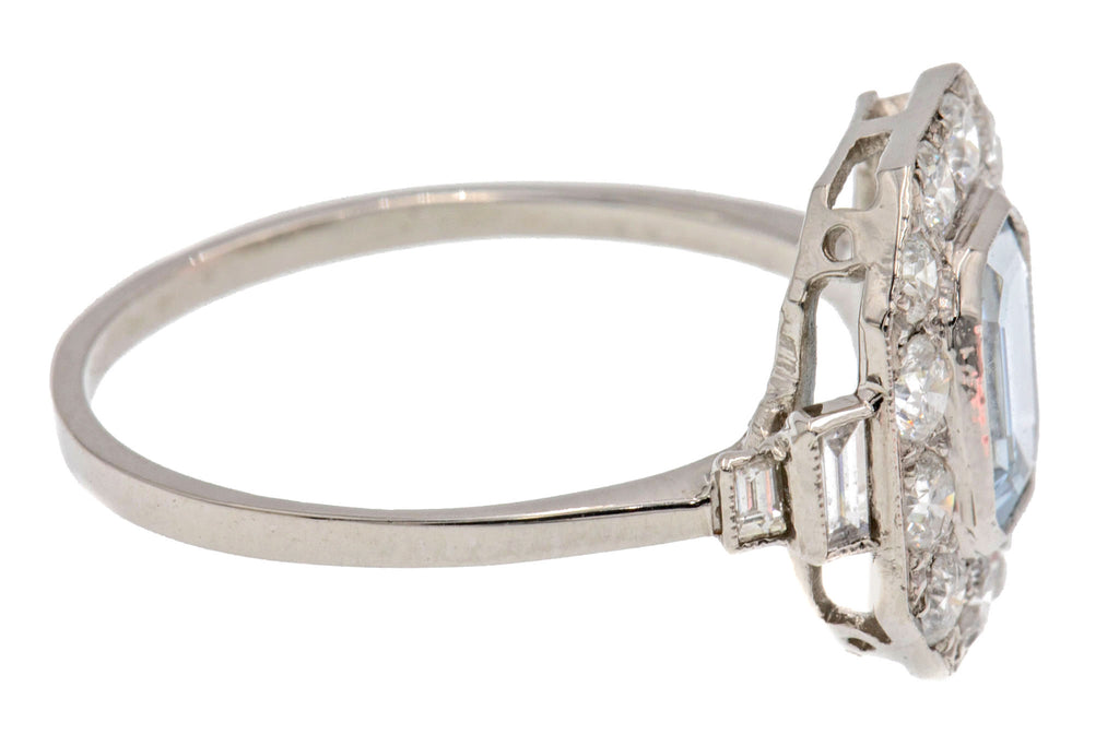 Solid Platinum Aquamarine Diamond Cluster Engagement Ring - (0.70ct Aqua)